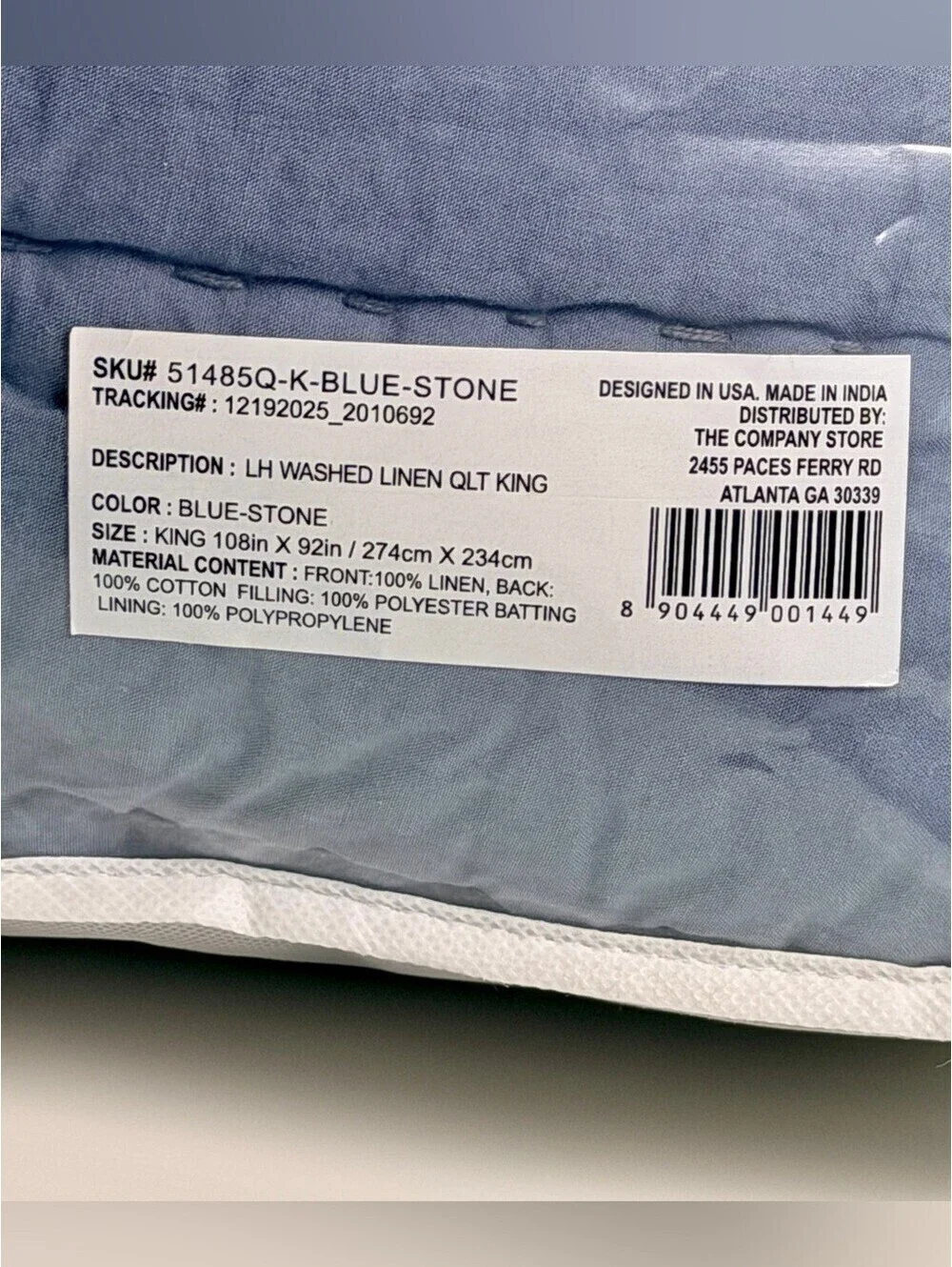 The Company Store Legends Hotel Washed Linen Quilt King Blue Stone